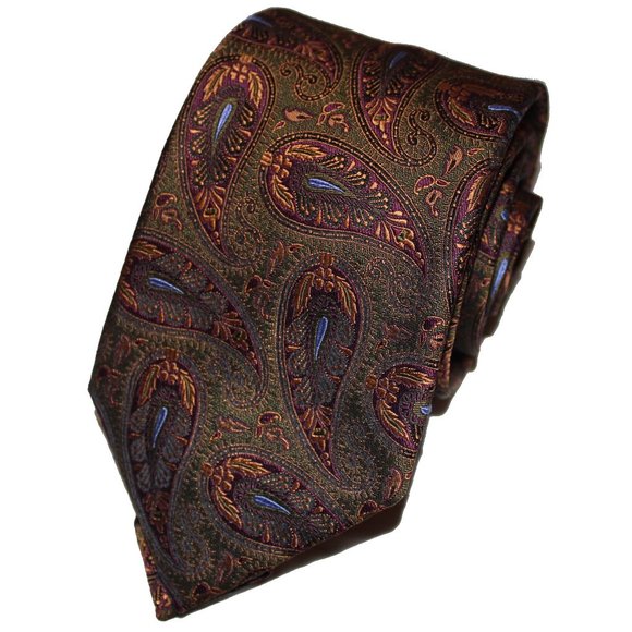 Canali Bronze and Green Paisley Tie 3.5" x 59" - Picture 1 of 3